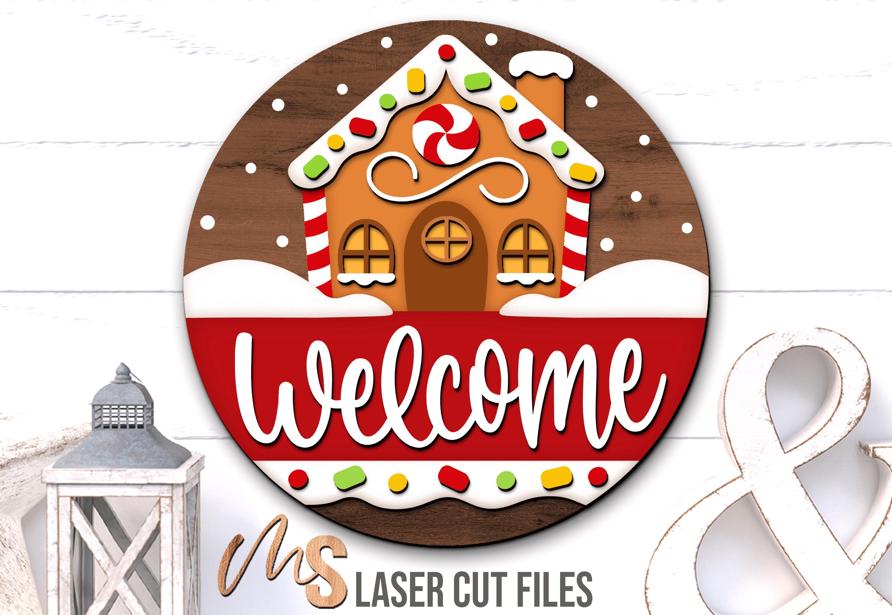 Gingerbread House Christmas Welcome Sign SVG: Christmas Door Hanger ...