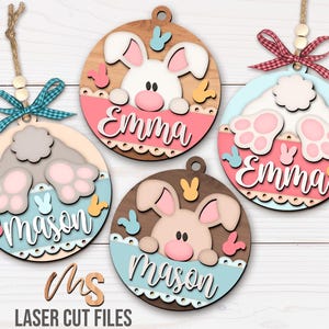 Pacchetto tag cestino coniglietto pasquale SVG - Tag cestino pasquale SVG - Tag coniglietto pasquale SVG - File tagliati al laser - Etichetta con nome pasquale - Glowforge Cricut