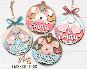 Easter Bunny Basket Tag SVG Bundle - Easter Basket Tag Svg - Easter Bunny Tag Svg - Laser Cut Files - Easter Name Tag - Glowforge Cricut