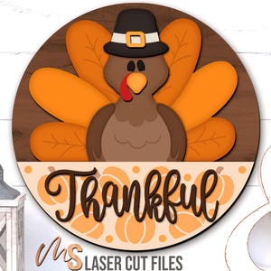 Thankful Turkey Thanksgiving Sign Svg - Fall Door Hanger Svg - Turkey Svg - Laser Cut Files - Thanksgiving Door Sign - Glowforge Cricut