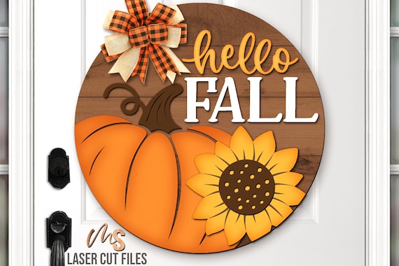 Hello Fall Sign Svg - Fall Door Hanger SVG - Pumpkin Svg - Sunflower Svg - Laser Cut Files - Fall Door Sign - Fall Decor - Glowforge Cricut