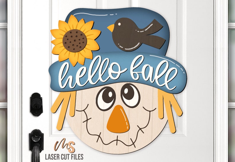 Hello Fall Scarecrow Door Hanger Svg - Fall Welcome Sign Svg - Scarecrow Svg - Sunflower Fall Door Sign - Laser Cut Files - Glowforge Files - Fall Decor - Fall Svg - Fall Signs - Thanksgiving Svg - Round Door Hanger - Fall Wood Sign