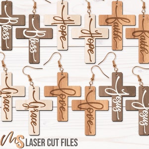 Croix chrétienne boucles d'oreilles SVG - croix Svg - boucle d'oreille religieuse Svg - fichiers découpés au Laser - Jésus Svg - foi Svg - amour Svg - Glowforge Cricut