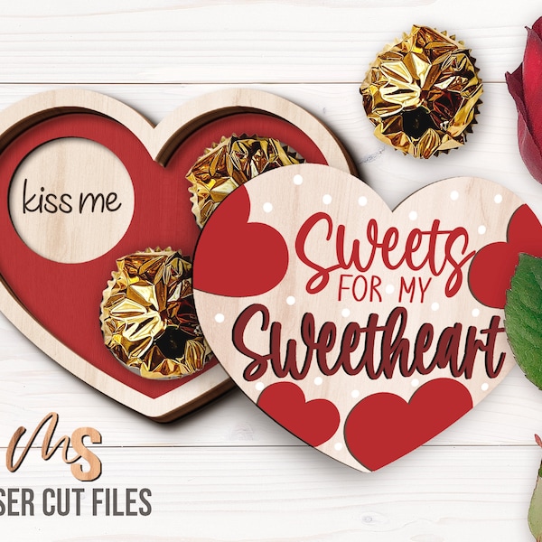 Valentine Chocolate Box SVG - Heart Candy Box Laser Cut Files - Sweetheart Svg - Valentine Svg - Valentines Day Gift - Glowforge Files