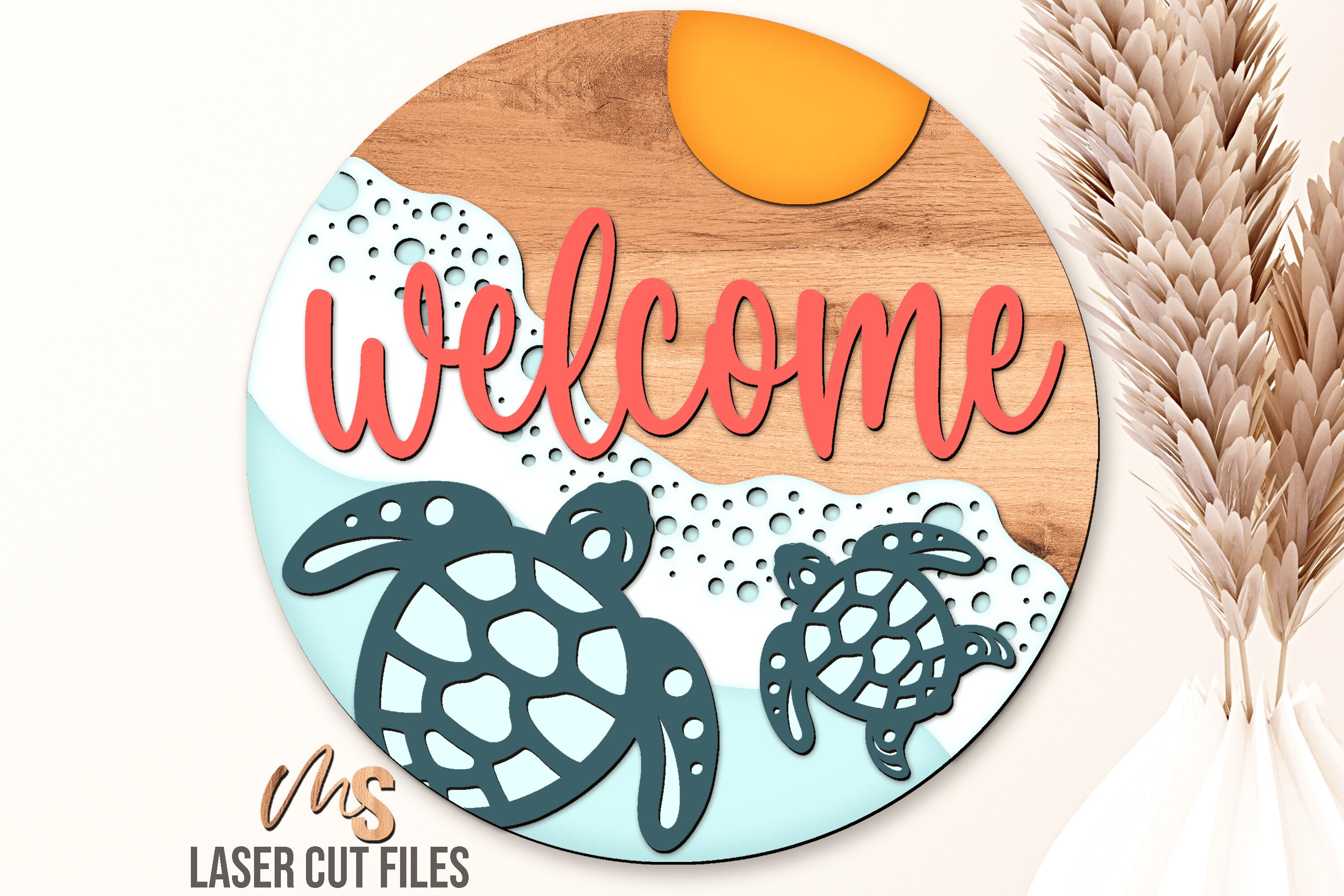 Sea Turtle Beach Welcome Sign SVG: Beach Door Hanger SVG Laser Cut ...