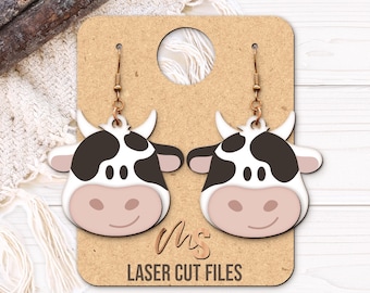 Cute Cow Earrings SVG - Cow Head Svg - Cow Svg - Laser Cut Files - Western Dangle Earrings - Earring Template - Glowforge Cricut