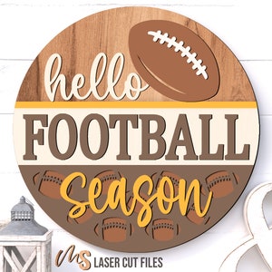 Hello Football Season SVG - Football Door Hanger Svg - Football Sign Svg - Laser Cut Files - Door Sign - Football Party Decor - Glowforge