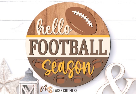 Hello Football Season SVG - Football Door Hanger Svg - Football Sign Svg - Laser Cut Files - Door Sign - Football Party Decor - Glowforge
