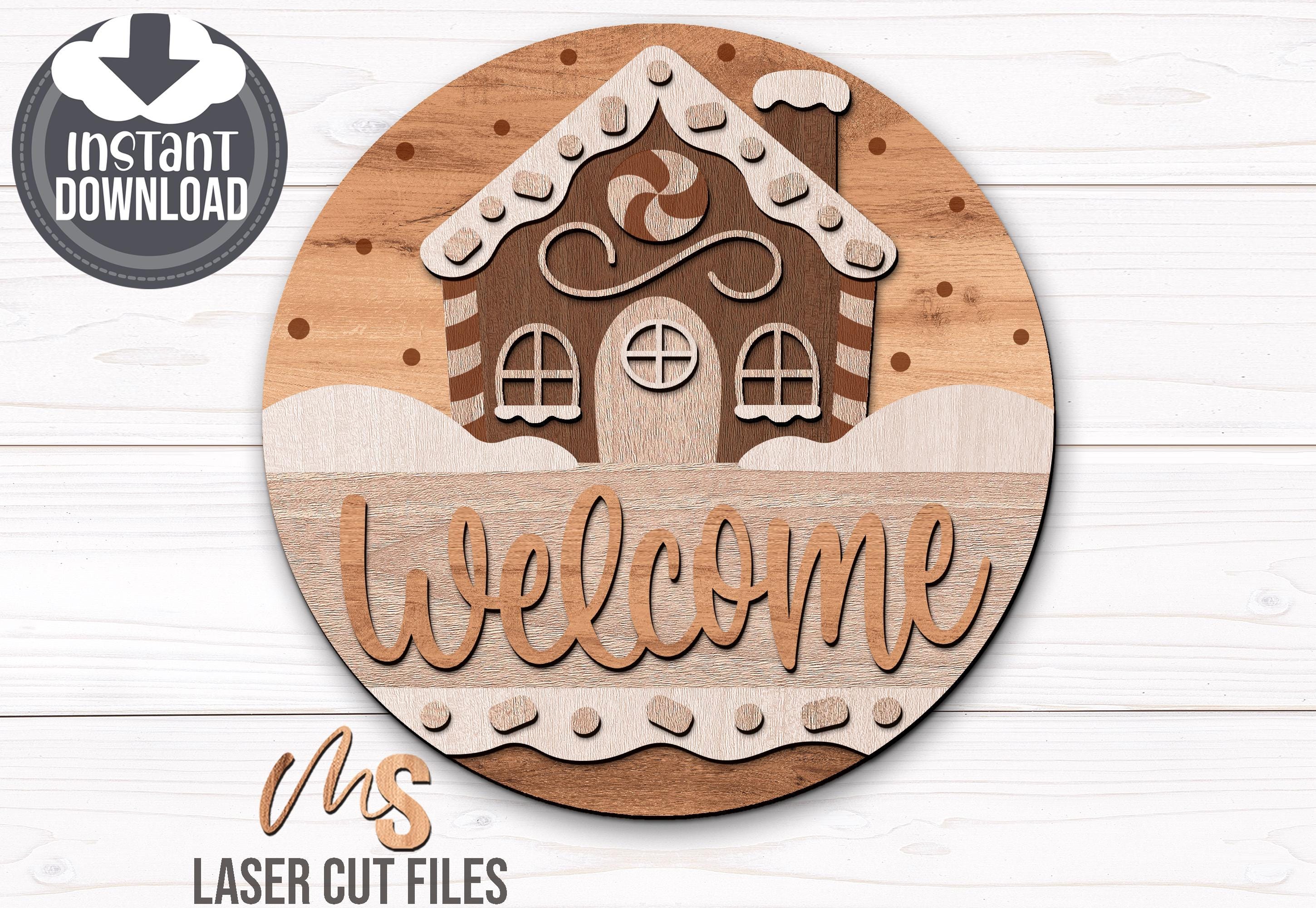 Gingerbread House Christmas Welcome Sign SVG: Christmas Door Hanger ...