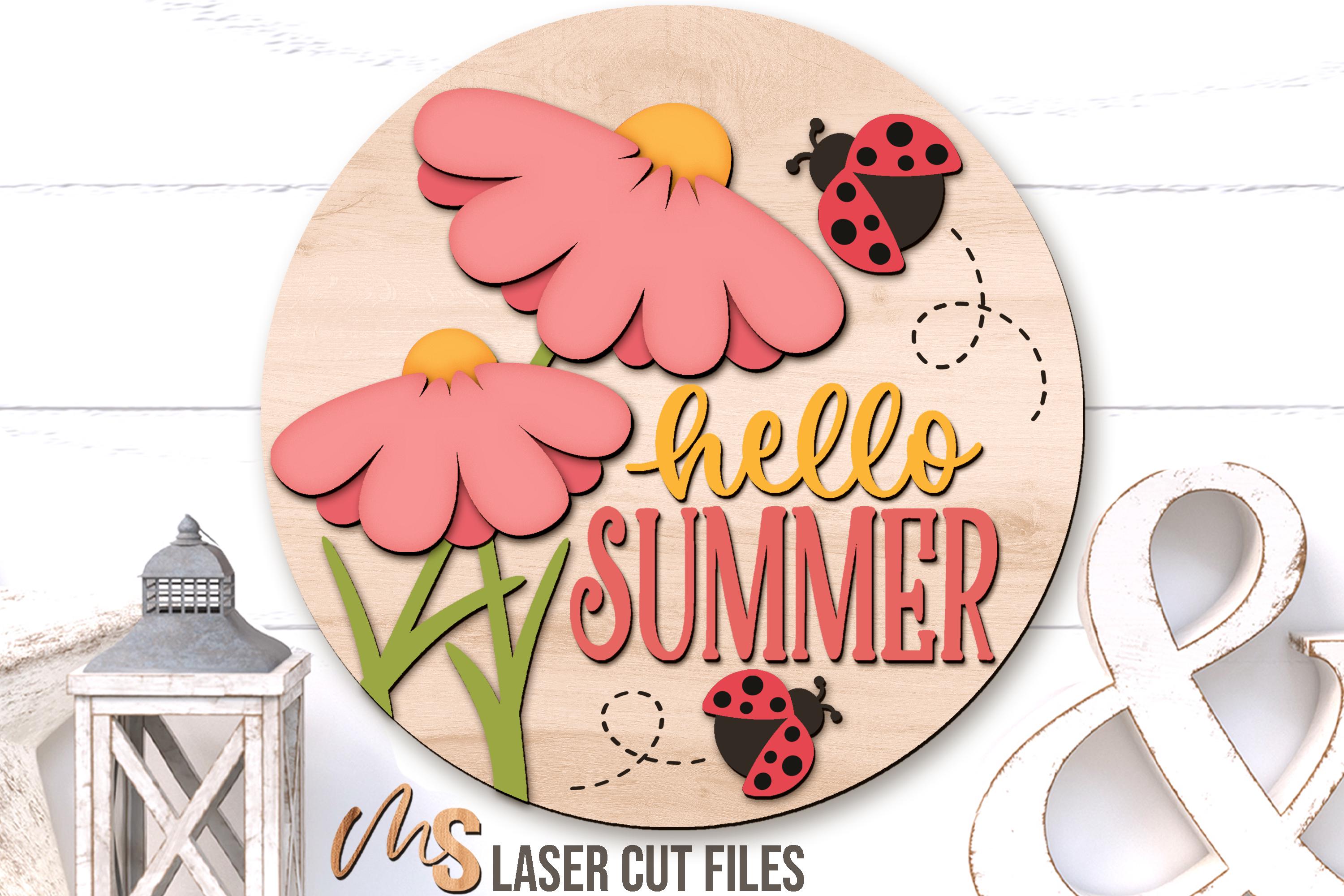Daisy Summer Door Hanger Svg - Hello Summer Welcome Sign Svg - Ladybug ...