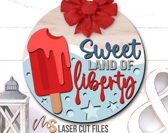 Popsicle 4th Of July Door Hanger SVG: Patriotic Welcome Sign SVG Laser Cut Files