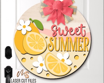 Lemon Summer Door Hanger SVG: Sweet Summer Welcome Sign Laser Cut Files Glowforge/Cricut