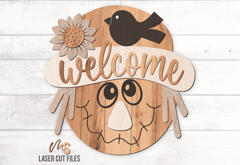 Scarecrow Fall Welcome Sign Svg - Fall Door Hanger Svg - Scarecrow Svg - Sunflower Fall Door Sign - Laser Cut Files - Glowforge Files - Fall Decor - Fall Svg - Fall Signs - Thanksgiving Svg - Scarecrow Door Hanger - Fall Wood Sign