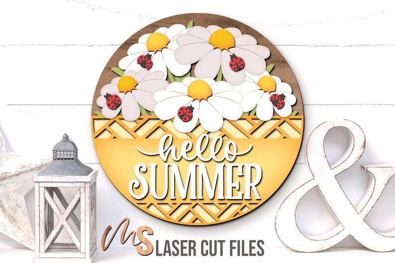 Floral Ladybug Summer Door Hanger SVG: Hello Summer Welcome Sign Laser ...