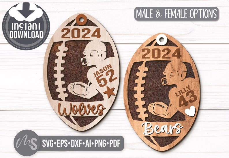 Football Christmas Ornament SVG - Custom Football Ornament Svg - Sports Ornament - Football Svg - Laser Cut Files - Glowforge Files - Football Ornament - Christmas Decorations - Christmas Decor - Ornament Svg - Round Wood Ornament - Car Charm Svg