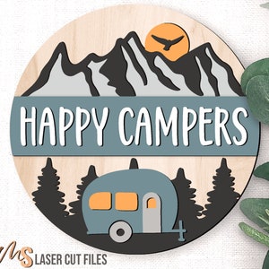 Colgador de puerta para camping Svg - Camping Svg - Campista feliz Svg - Letrero de camping retro - Campista Svg - Montaña Svg - Archivos cortados con láser Archivos Glowforge