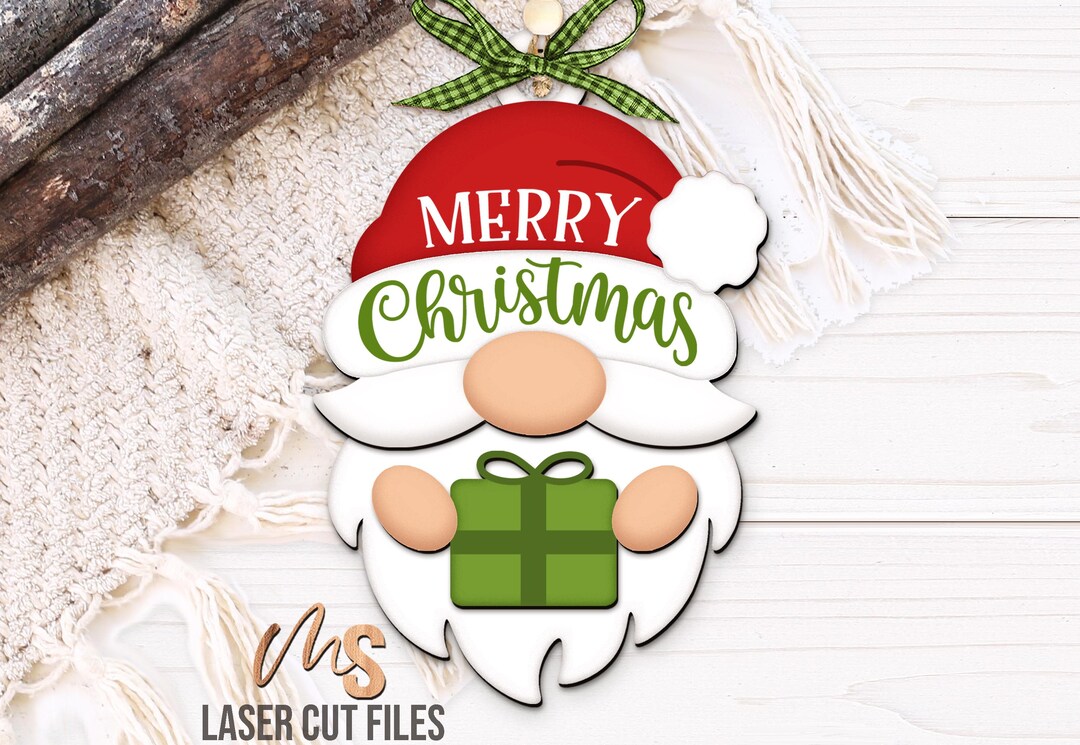Santa Gnome Merry Christmas Ornament SVG: Ornament Laser Cut Files for ...