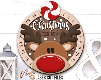 Reindeer Christmas Countdown SVG: Days Until Christmas Sign SVG Laser Cut Files for Glowforge/Cricut