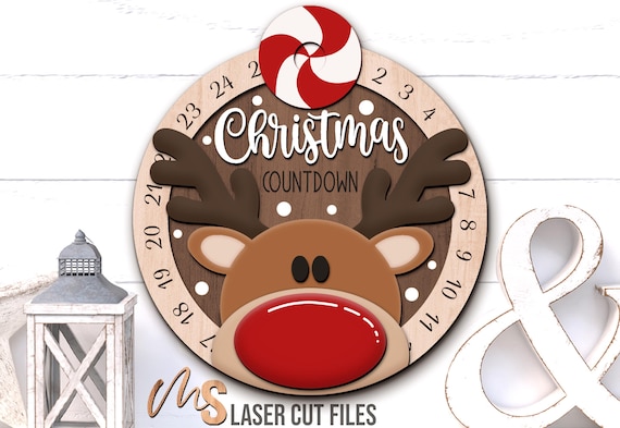 Reindeer Christmas Countdown SVG: Days Until Christmas Sign SVG Laser Cut Files for Glowforge/Cricut