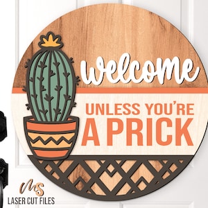 Cactus Welcome Sign Svg - Western Door Hanger Svg - Cactus Svg - Succulent Svg - Southwestern Decor - Laser Cut Files - Glowforge Files