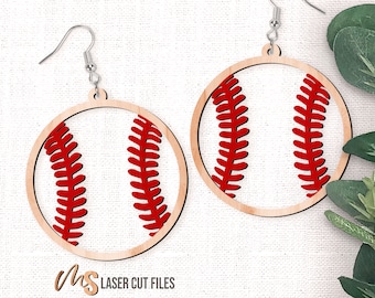 Baseball Earrings SVG: Sports Baseball Dangle Earring Laser Cut Files Glowforge/Cricut