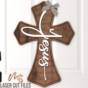 Cruz cristiana de Jesús para puerta (SVG) - Letrero de bienvenida (SVG) - Archivos cortados con láser - Cruz (SVG) - Jesús (SVG) - Decoración cristiana - Glowforge Cricut