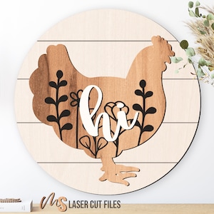 Chicken Door Hanger Svg - Chicken Svg - Farmhouse Welcome Sign Svg - Chicken Decor - Front Door Sign - Laser Cut Files - Glowforge Files