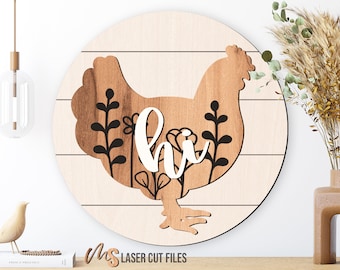 Chicken Door Hanger Svg - Chicken Svg - Farmhouse Welcome Sign Svg - Chicken Decor - Front Door Sign - Laser Cut Files - Glowforge Files