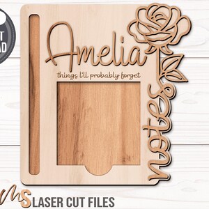 Rose Sticky Note Holder Svg - Personalized Sticky Notepad Holder Svg - Laser Cut Files - Desk Accessories - Sticky Note Holder Svg - Sticky Notepad Holder Svg - Sticky Note Svg - Name Sign Svg - Custom Name - cute desk accessories - office desk accessories - desk decor - pen holder - office decor - post it holder - womens office decor - Glowforge Files - Svg Files For Cricut - CNC Files