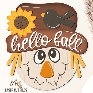 Hello Fall Scarecrow Door Hanger Svg - Fall Welcome Sign Svg - Scarecrow Svg - Sunflower Fall Door Sign - Laser Cut Files - Glowforge Files - Fall Decor - Fall Svg - Fall Signs - Thanksgiving Svg - Round Door Hanger - Fall Wood Sign