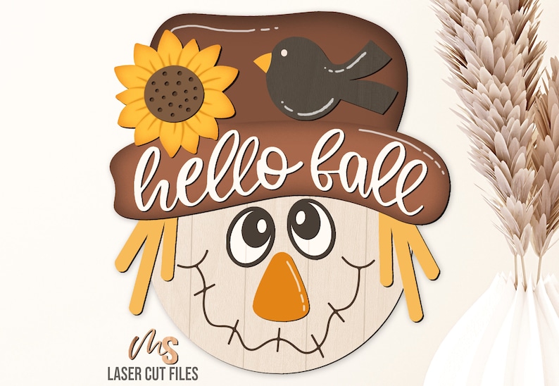 Hello Fall Scarecrow Door Hanger Svg - Fall Welcome Sign Svg - Scarecrow Svg - Sunflower Fall Door Sign - Laser Cut Files - Glowforge Files - Fall Decor - Fall Svg - Fall Signs - Thanksgiving Svg - Round Door Hanger - Fall Wood Sign