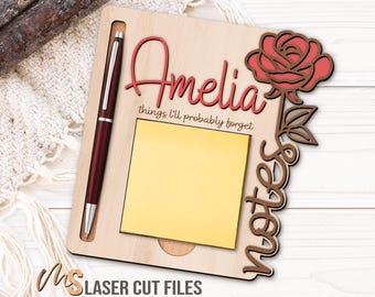 Rose Sticky Note Inhaber Plotterdatei - Laser Cut File - Schreibtisch Accessoires - Glowforge Cricut