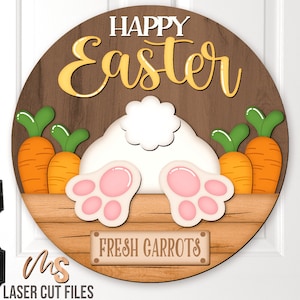 Appendino per porta con coniglietto pasquale in formato SVG - Cartello di benvenuto pasquale in formato SVG - Coniglietto pasquale in formato SVG - File tagliati al laser - Carrot Patch in formato SVG - Glowforge Cricut