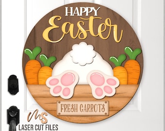Happy Easter Bunny Door Hanger Svg - Easter Welcome Sign Svg - Easter Bunny Svg - Laser Cut Files - Carrot Patch Svg - Glowforge Cricut