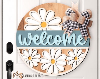 Daisy Welcome Sign SVG: Floral Daisy Spring Door Hanger Laser Cut Files Glowforge/Cricut