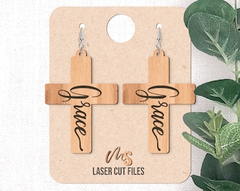Christian Cross Earrings SVG - Cross Svg - Grace Svg - Laser Cut Files - Earring Svg - Religious Svg - Earring Template - Glowforge Cricut
