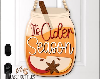 Accroche-porte automne pot Mason Svg - Svg de signe de bienvenue automne saison du cidre de pomme - fichiers découpés au Laser - automne porte signe étagère Decor - Glowforge Cricut
