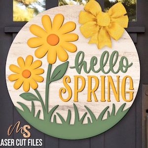 Hello Spring Daisy Door Hanger Svg - Spring Welcome Sign Svg - Daisy Svg - Laser Cut Files - Spring Flowers Door Sign - Glowforge Cricut