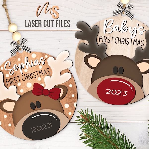 Baby's First Christmas Ornament SVG - Reindeer Ornament Svg - Reindeer Svg - Laser Cut Files - Glowforge Files - Cricut