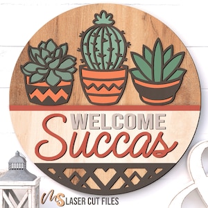 Sappige welkomstbord Svg - deurhanger Svg - sappige Svg - Cactus Svg - voordeurbord - plantenliefhebber cadeau - lasergesneden bestanden - Glowforge