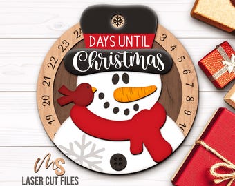 Snowman Christmas Countdown SVG: Days Until Christmas Sign SVG Laser Cut Files for Glowforge/Cricut