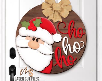 HoHoHo Santa Claus Christmas Sign SVG: Christmas Door Hanger Laser Cut Files Glowforge/Cricut