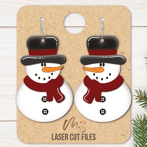Boucle d'oreille bonhomme de neige SVG - boucles d'oreilles hiver Svg - bonhomme de neige Svg - fichiers découpés au Laser - Noël boucles d'oreilles Svg - boucles d'oreilles pendantes - Glowforge Cricut
