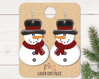 Winter Snowman Earring SVG: Christmas Dangle Earrings Laser Cut Files for Glowforge/Cricut