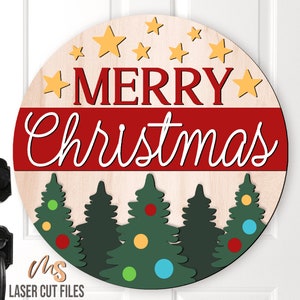 Merry Christmas Door Hanger SVG - Christmas Welcome Sign Svg - Laser Cut Files - Christmas Tree Svg - Glowforge Files - Cricut Silhouette