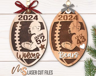 Football Christmas Ornament SVG - Custom Football Ornament Svg - Sports Ornament - Football Svg - Laser Cut Files - Glowforge Cricut