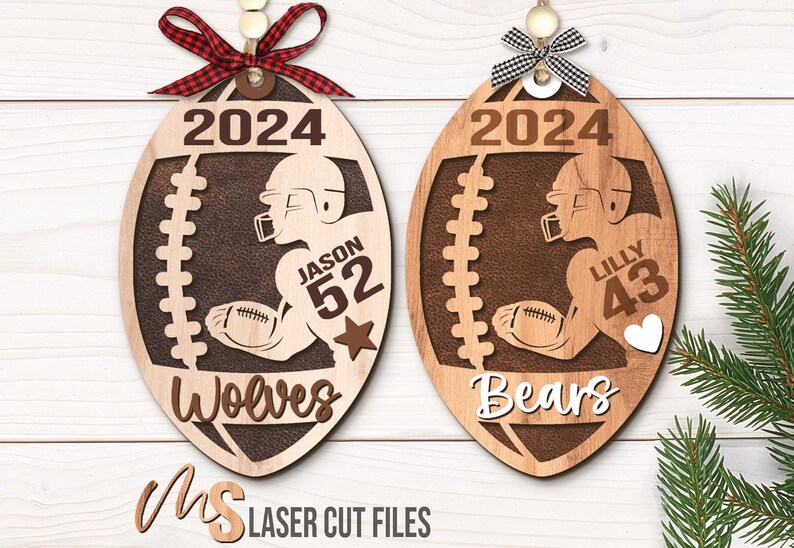 Football Christmas Ornament SVG - Custom Football Ornament Svg - Sports Ornament - Football Svg - Laser Cut Files - Glowforge Files - Football Ornament - Christmas Decorations - Christmas Decor - Ornament Svg - Round Wood Ornament - Car Charm Svg