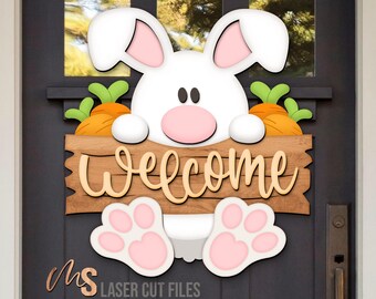 Easter Bunny Welcome Sign SVG: Spring & Easter Door Hanger Laser Cut ...