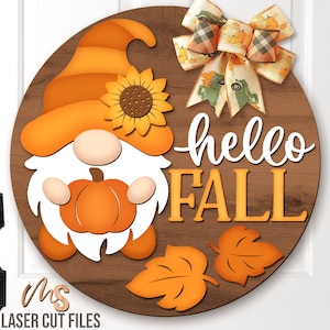 Hallo Herbst Gnome Zeichen SVG - Herbst Türschild Dekor - Herbst Türschild - Herbst Dekor - Glowforge Cricut - Willkommensschild