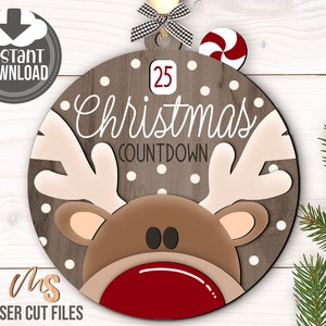 Christmas Countdown Ornament SVG - Reindeer Svg - Days Until Christmas Ornament Svg - Laser Cut Files - Reindeer Ornament - Glowforge Files